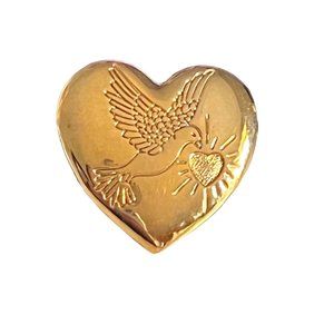 The Variety Club Peace Dove Gold Tone Heart Pin Brooch Signed